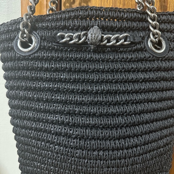Kurt Geiger Small Chelsea Raffia Tote Bag Black New Double Shoulder Straps - Picture 3 of 10